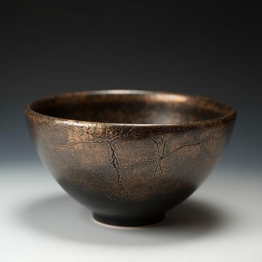 Raku fired decorative bowl with crackle glaze